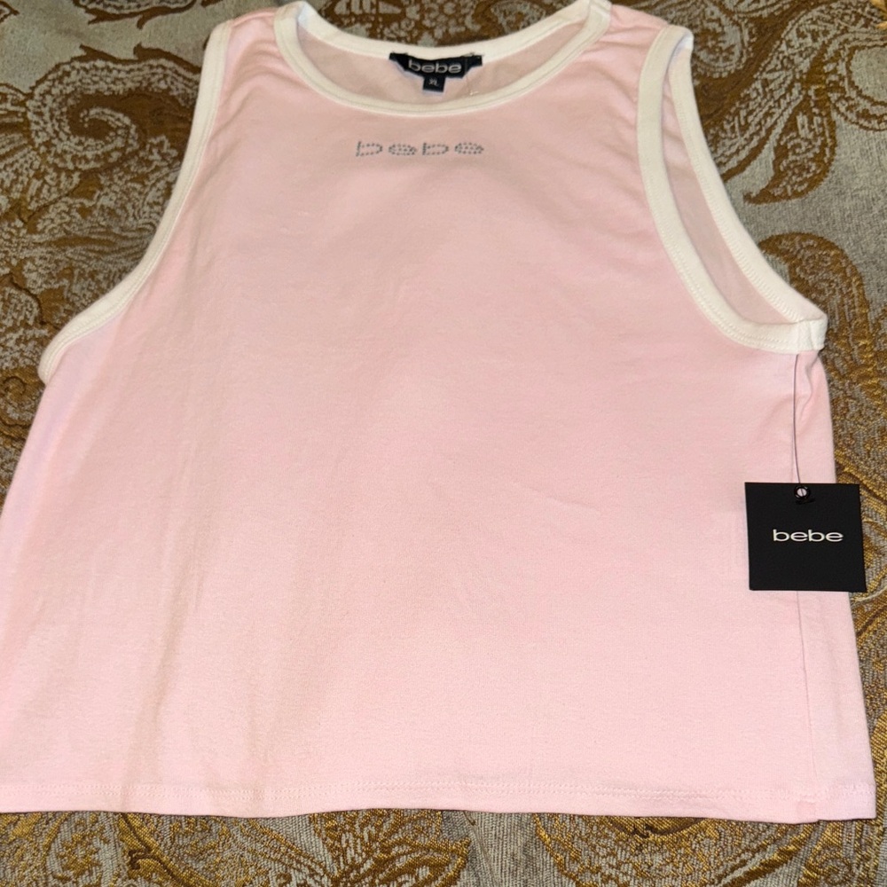Bebe Light Pink Tank Top with White Trim